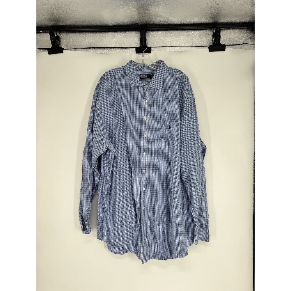Polo Ralph Lauren Shirt 4XL Tall 4XLT Blue Gingham Check Long Sleeve Button Up
